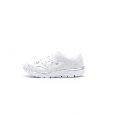 Image of Skechers Womens Summits Artistry Chic Sneaker, White Mesh Silver Gray Trim, 7 UK