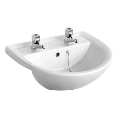 Image of Armitage Shanks Sandringham 21 50cm 2 taphole semi countertop basin with overflow and chainstay hole E895901