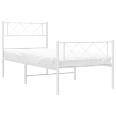Image of vidaXL Metal Bed Frame with Headboard in Enchanting White Steel Construction for Robustness, Breathable Slats, Extra Storage Space Single Suitable 80x200 cm Mattress