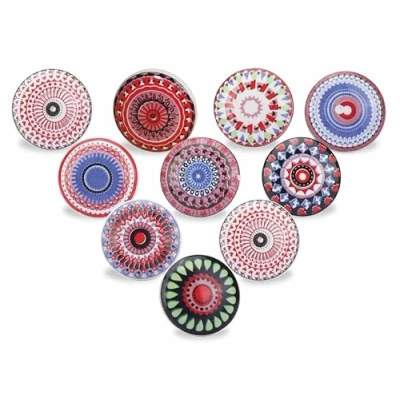 Image of Ajuny Set of 10 Ceramic Knobs Multicolor Printed Cupboard Door Drawer and Furniture Pulls for Kitchen Cabinets Bathroom Dresser Drawers Handmade Pottery Decorative