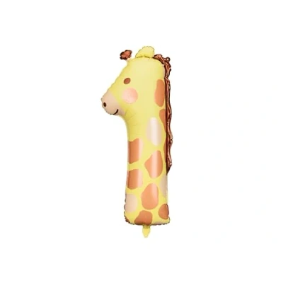 Image of Giraffe Foil Balloon Number 1, Animal 1st Birthday Decoration, Party Balloon, Decorations