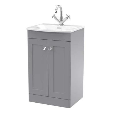 Image of nuie CLC223J Classique Traditional Bathroom Floor Standing 2 Soft Close Door Vanity Unit and Curved Basin, 500mm, Satin Grey