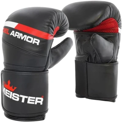 Image of Meister Gel Armor Full Grain Cowhide Leather Bag Mitts w/Wrist Support Black Youth/X Small (12oz)