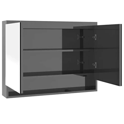 Image of vidaXL Bathroom Mirror Cabinet in Shining Grey Wall Mounted Storage Unit with MDF and Glass, Scandinavian Style Doors Compartments, Featuring USB Interface