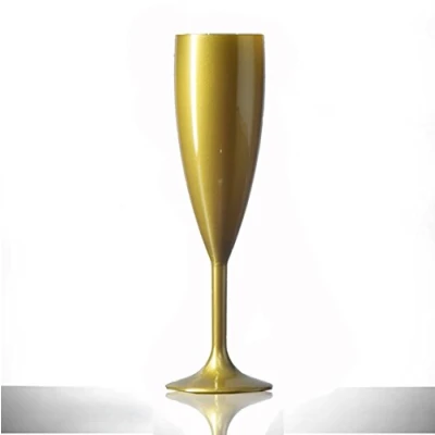 Image of Gold Plastic Polycarbonate Champagne Flutes, 12 Pack, 6.6oz, Catering Quality Glassware Reuse 1000 of Times Virtually Unbreakable Tough