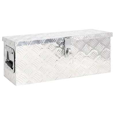 Image of vidaXL Storage Box Hallway Chest Blanket Trailer Tool Organiser Case with Lid Silver 60x23.5x23 cm Aluminium