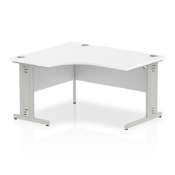 Image of Impulse 1400mm Left Crescent Desk White Top Silver Cable Managed Leg