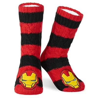 Image of Marvel Mens Slipper Socks, Bed Socks with Sherpa Lining Non Slip Gifts (Red/Black)