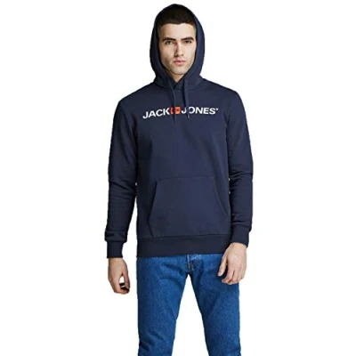 Image of JACK &amp; JONES Men&#039;s Jjecorp Logo Sweat Hood Noos Hoodie, Blue (Navy Blazer Detail: Reg Fit), X Large