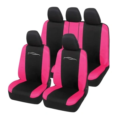 Image of Auto Accessori Lupex Universal Car Seat Covers, Racing Model, Set of Covers for Front and Rear Seats, Polycotton (Black Fuchsia)