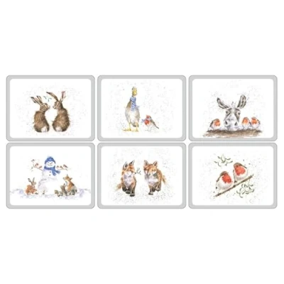 Image of Wrendale Designs Set Of 6 Festive Animals Christmas Placemats