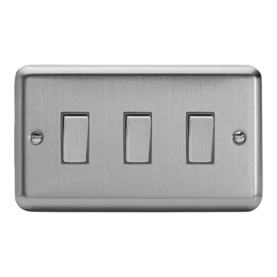 Image of Varilight XS93D Rocker Switches 3 Gang Steel, Matt Chrome