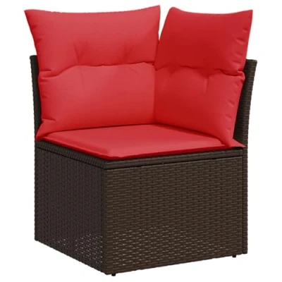 Image of vidaXL Garden Sofa Corner with Cushions Brown Poly Rattan
