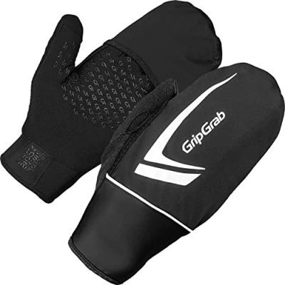 Image of GripGrab Unisex&#039;s Running Thermo Windproof Winter Thermal Full Finger Touchscreen Gloves Sweat Wiper, Reflective Details, Black, X Large