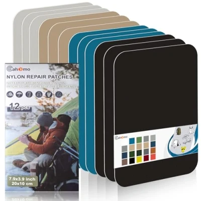 Image of Nylon Repair Patches 20x10 cm 12 pcs Tape Fabric Patch Self Adhesive Outdoor Camping Gear Kit for Tent, Umbrella, Down Jackets, Sleeping Bag, Knapsack (Color Set B)