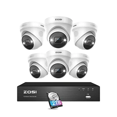 Image of ZOSI 4K NVR 5MP PoE CCTV Security Camera System, 8 Port 16CH with 2TB HDD, 6Pcs 4x5MP Outdoor IP Cameras Person Vehicle Detection, Color Night Vision, Smart Light Siren,30fps