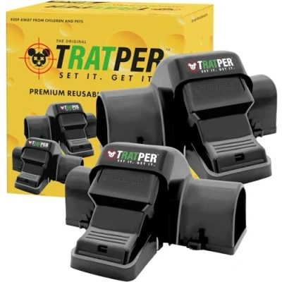 Image of Tratper Large and Small Rat Traps 2 Pack Tunnel Dual Entry, Outdoor &amp; Indoor, Warehouse, Quick Humane Kill, Reusable, Pest Control for Rats, Mice, Mouse (8x6x5)