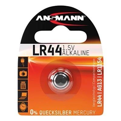 Image of ANSMANN LR44 Coin Battery [Pack of 1] Alkaline 1.5V Button Cell Ideal for Small LED Flashlights, Digital Thermometers, Calculators, Cameras, Watches, Clocks, Toys, Multimeters, and Laser Pointers