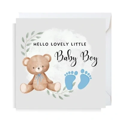 Image of Second Ave Baby Boy Newborn Welcome Congratulations Blue Bear Square Card
