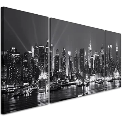 Image of Wallfillers New York Hudson River Skyline Canvas Wall Art Print 3AC435 XXL 191x65cm