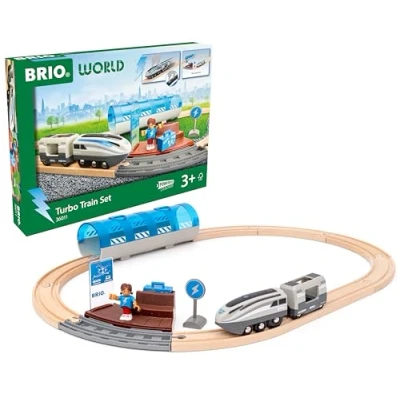 Image of BRIO World Battery Powered High Speed Turbo Train Set for Kids Age 3 Years Up, Wooden Railway Accessories and Add Ons
