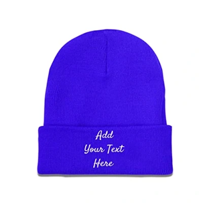 Image of Custom Winter Hat Beanie for Men &amp; Women Slouch Blue Add Your Text Here Warm Cap
