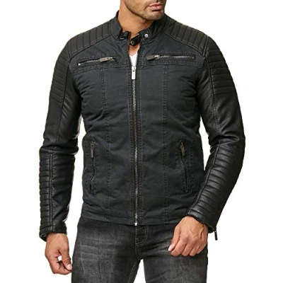Image of RED BRIDGE Men&#039;s Jacket Slim Fit Casual Faux Leather Cotton Biker Modern Coats