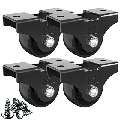 Image of Small Fixed Castor Wheels Trolley DSL 25mm Heavy Duty Caster Set of 4 Rubbered for Furniture Black up to 60KG +Free Fitting Castors