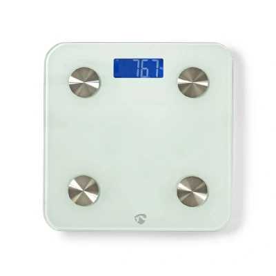 Image of NEDIS WiFi Scales BMI, Weight, Metabolic Age Body Analyser for 8 Users with Voice &amp; Smart App Control, White Tempered Glass, 280 mm