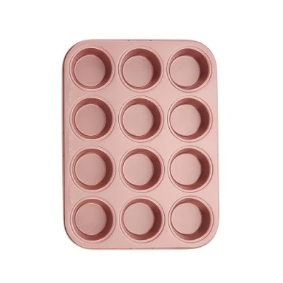 Image of Wiltshire Rose Gold 12 Cup Muffin Tray, PFOA PTFE Free, Cupcake Mould, Non Stick Coating, Rectangular Coated Baking Tin, Sheet Steel Bakeware, Carbon Steel, 35.4x27x3cm