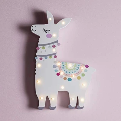Image of Lights4fun Llama Children&#039;s Bedroom Battery Operated Nuresry Wall Light with 17 Warm White LEDs