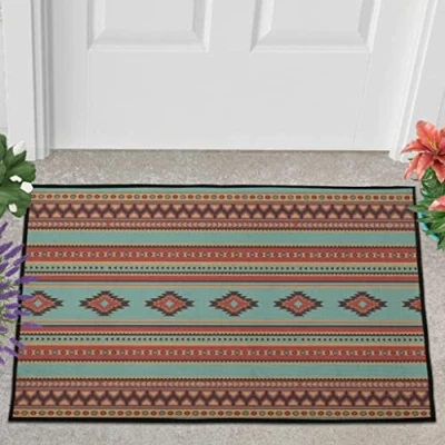 Image of Veryday Aztec Tribal Ethnic Doormat Door Mat Entrance Dirt Trapper Clean for Indoor Use White 40 x 60 cm