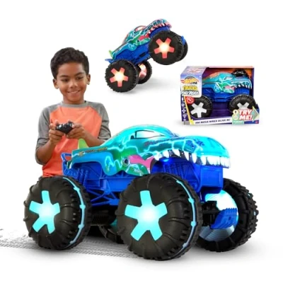 Image of Hot wheels Toy Vehicle, Monster Trucks Mega Wrex, 1:15 Scale RC Truck with Interactive Lights &amp; Sounds, JBD90