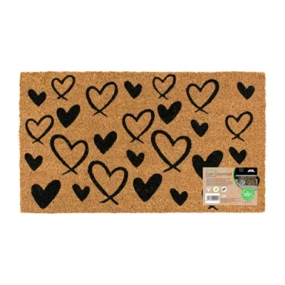 Image of JVL Eco Friendly Latex Backed Coir Entrance Doormat, 40x70cm Hearts
