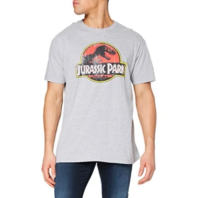 Image of Jurassic Park Men&#039;s Distressed Logo T Shirt (Grey Marl SPO), X Large