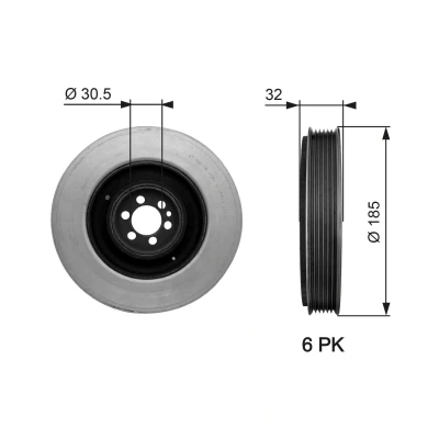 Image of 55184474, 55187707, 55215574, 55217328, 71747796 Crankshaft Pulley GATES TVD1042 185mm without accessories PowerGrip ALFA ROMEO: 159 Saloon