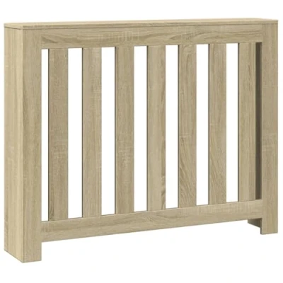 Image of vidaXL Radiator Cover Shelf Sonoma Oak Engineered Wood Heater Cabinet Modern Slatted Design 104x20x82 cm Extra Space for Decorations