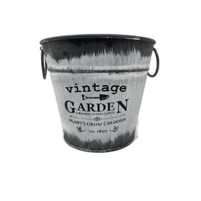 Image of Small Vintage Garden Tin Pail 12.5 x 14cm Flower Plant Herb Planter Vase
