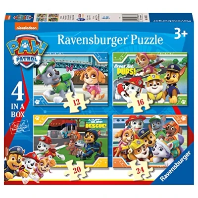 Image of Ravensburger Paw Patrol 4 in Box (12, 16, 20, 24 Pieces) Jigsaw Puzzles for Kids Age 3 Years Up