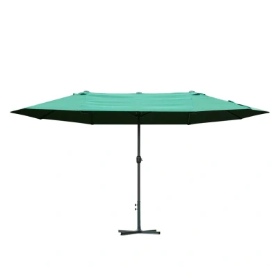 Image of Outsunny 4.6m Garden Parasol Double Sided Sun Umbrella Patio Market Shelter Canopy Shade Outdoor with Cross Base Dark Green