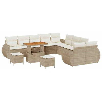 Image of vidaXL 13 Piece Garden Sofa Set with Cushions Beige Poly Rattan Acacia