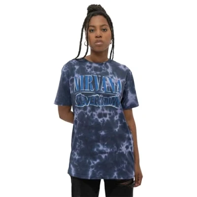 Image of Nirvana T Shirt Nevermind Wavy Band Logo Official Unisex Dip Dye Purple L