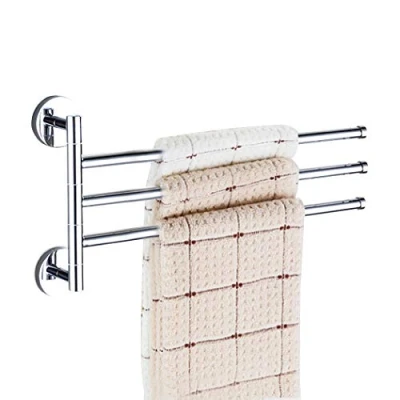 Image of PHOEWON Swivel Towel Rail Chrome Stainless Steel Bath Rack Wall Mounted Holder with 3 Bars, Swing for Kitchen, Bathroom, Toilet
