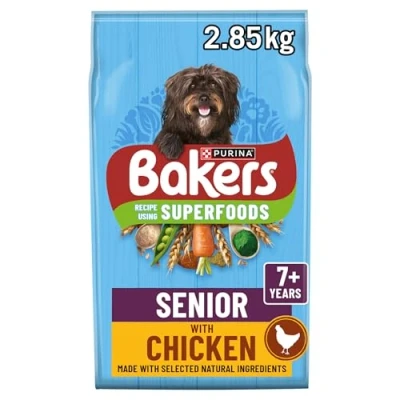 Image of Bakers Senior Dry Dog Food Chicken and Veg 2.85kg, Pack of 4