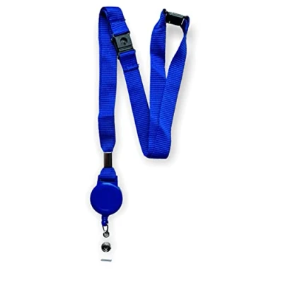 Image of Colourful 15mm Lanyard with Triple (3 Point) Safety Breakaway &amp; Retractable Integrated Badge Reel (Blue, 2 Lanyards)
