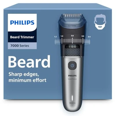 Image of Philips Beard Trimmer 7000 Series Self Sharpening Metal Blades, 40 Lock in Settings, BeardSense Technology, Hair Collector, 100% Waterproof, Wide Trimmer, Model BT7670/15