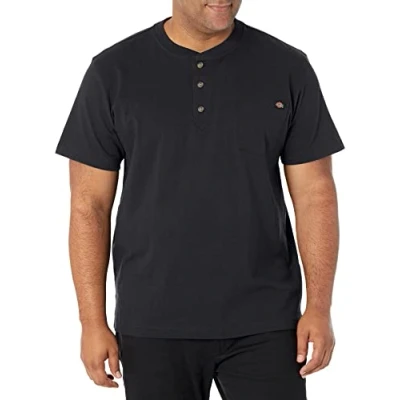 Image of Dickies Men&#039;s Heavyweight Henley, Black, Large Tall