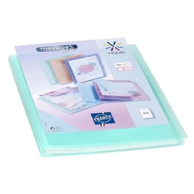 Image of Viquel Customisable Document Protector A4 Size Binding 60 Views (30 Pockets) Propysoft Transparent and Smooth Pockets Translucent Green