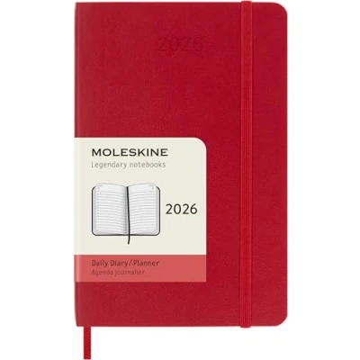 Image of Moleskine Daily Planner, Agenda 2026 12 Months, With Soft Cover and Elastic Closure, Pocket Size 9x14, Red Color