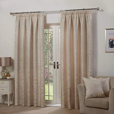 Image of Emma Barclay Duchess Lined Pencil Pleat Jacquard Curtains in Cream Width 66 x Drop 54&quot; (168 137cm)